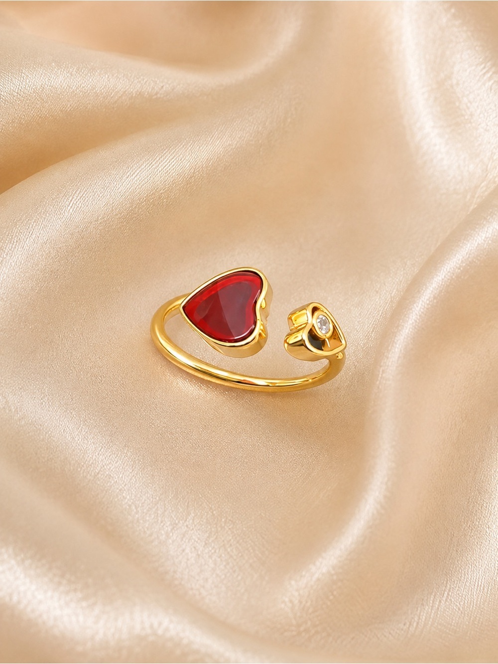 Red Heart Open Ring – Gold Tone Adjustable Statement Ring - Picture 3 of 3